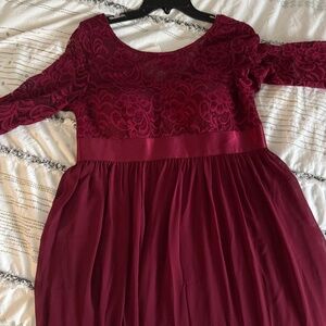 Dark Red Lace Long Sleeve Dress